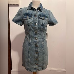 Pilcro Short Sleeve Denim Button Front Mini Dress